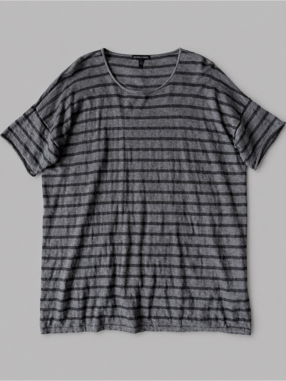 Eileen Fisher Woman Black Striped Wool Relax Knit Top MEDIUM Classic Minimal